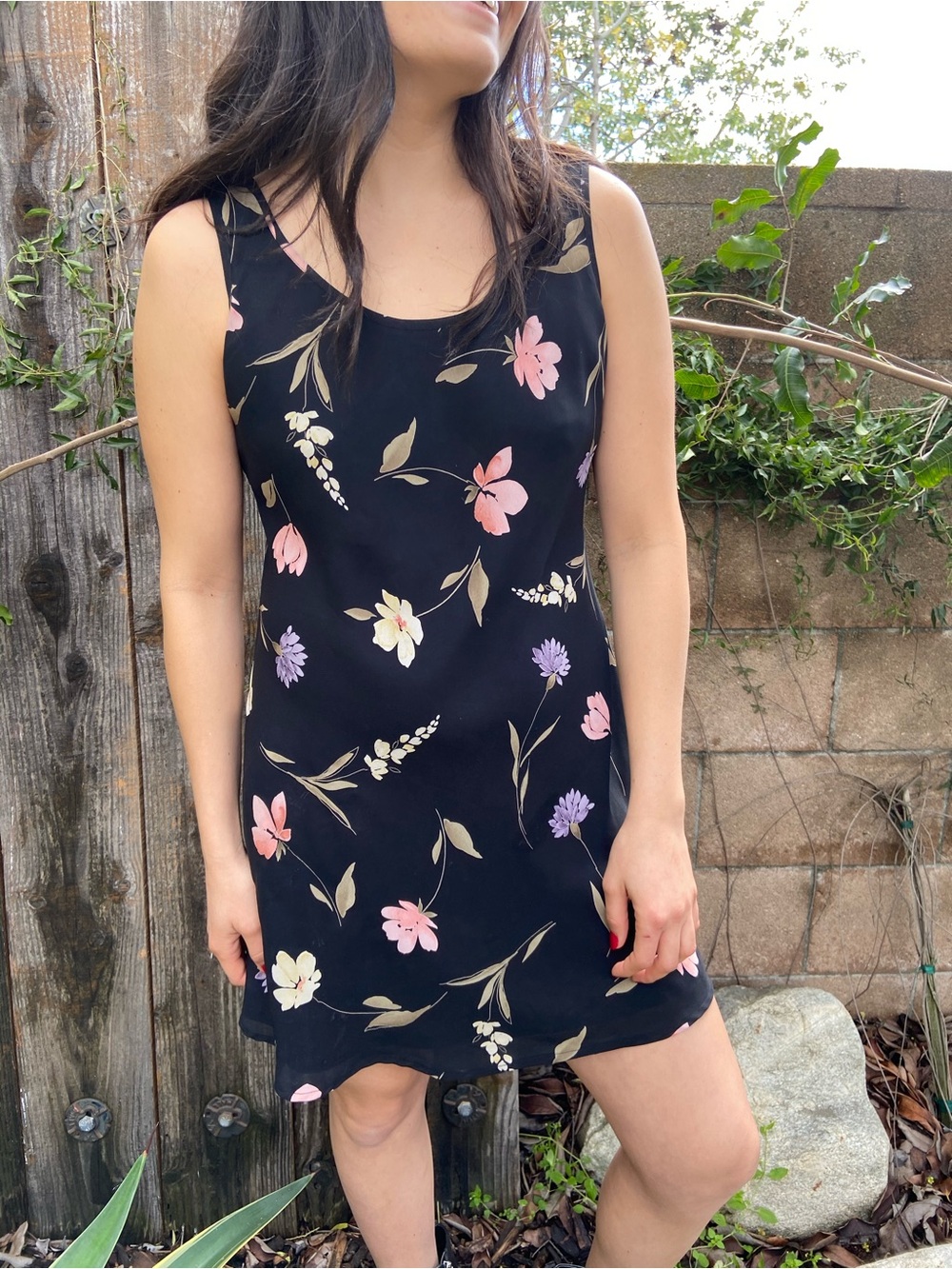 Express Black Floral Scoop Neck Camisole Dress
